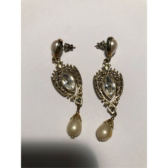 Vintage 1928 Faux Crystal & Pearl Earrings - Picture 1 of 5
